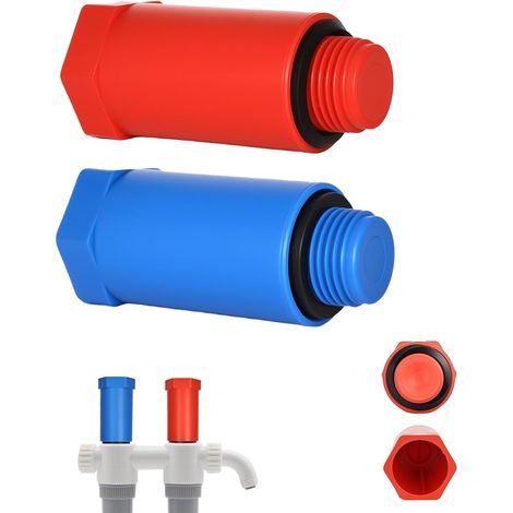 20 x 1/2" Plastic Construction Plugs with Gasket, Complete PPR Plastic Plugs, Water Pipe Installation Plugs, 10 Red, 10 Blue (1/5)