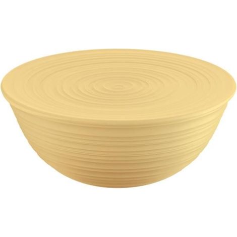 1 saladier , 13 cm hauteur, jaune moutarde, couvercle inclus, plastique recyclé, pour rangement frigo et service de salades