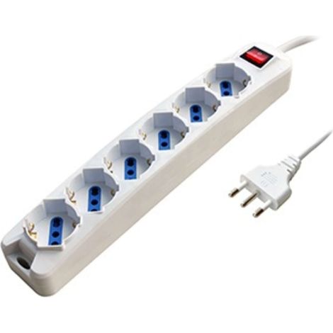 MULTIPRESA 6 POSTI BIPASSO/SCHUKO SPINA 16A + INTERR. (PEM3506-W)