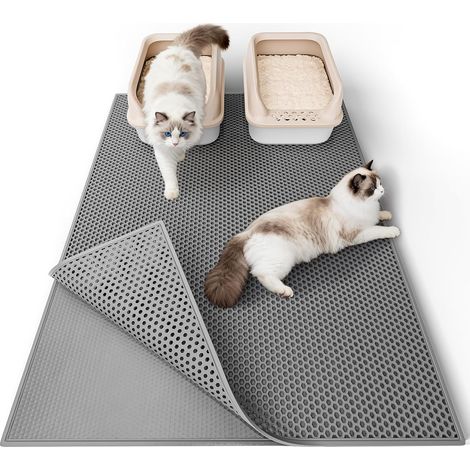 1 - Tapis Litière Chat - Accessoire Litière - Design Double Couche Imperméable et Antidérapant Pour Maison Multi-Chats Gris 90x76cm (1/5)