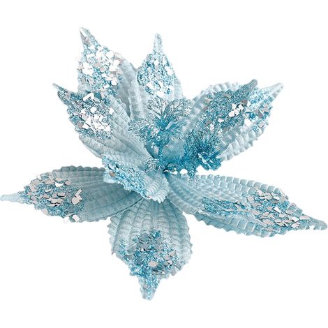 Fleur Artificielle Magnolia - Décoration Arbre De Noël et Guirlande - Tige Incluse - 28 x 28 cm - Bleu - 1 Pièce (1/5)