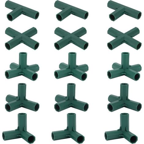 Set di 15 connettori per telaio di serra, connettori angolari per telai da giardino, asta elicoidale da 16 mm, 5 tipi di supporto stabile e robusto per serre -Crezuo