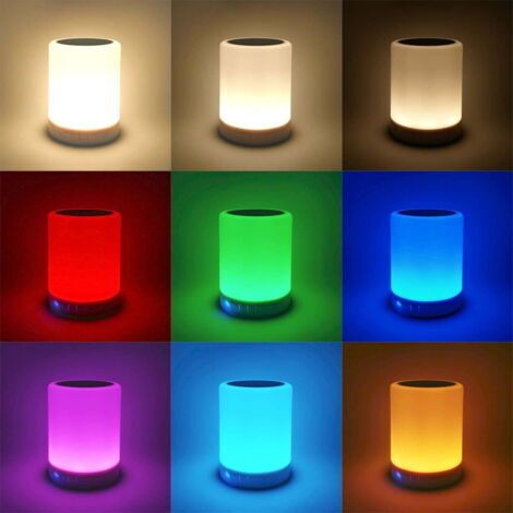 FENOPLASTICAVeilleuse Bluetooth avec haut-parleur intégré pour adolescents (garçons et filles), lampe de chevet tactile portable avec haut-parleur LED coloré. (1/5)
