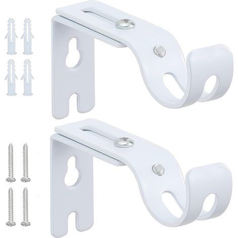 2 Pièces Support Barre Rideau Supports Réglables Attache Tringle Rideau Support Tringle et 8 Accessoires Convient Aux Tringles a Rideaux Tringles a Rideaux de Porte ou Stores(Blanc) (1/5)
