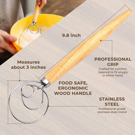 Ensemble de 2 batteurs à pâte danois, en acier inoxydable, pour le pain, les pizzas, les gâteaux et les pâtisseries.-AquaForge (1/5)