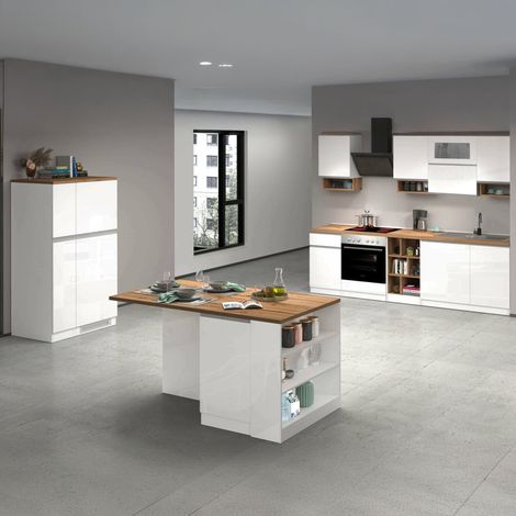 Dmora - Cocina completa Baptiste, Conjunto de cocina modular, Cocina modular con múltiples elementos, 100% Made in Italy, Blanco brillo y roble (1/5)