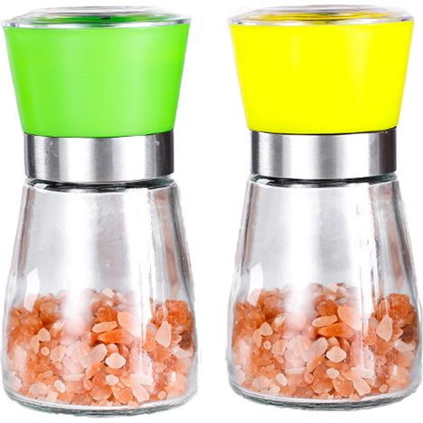 Moulin À Sel Et À Poivre - Acier Inoxydable Brossé Et Verre Trempé - Réglable Fin À Grossier - Capacité 175 Ml - Lot De 2 (1/5)