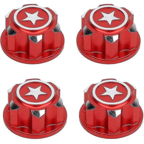 Écrous hexagonaux pour roues RC, 4 écrous de montage hexagonaux en métal de 17 mm compatibles avec les voitures RC Traxxas X-Maxx et Summit (rouge) (1/5)
