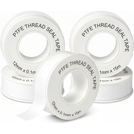 5 PCS 15m12mm Ruban d'Étanchéité Industriel PTFE, Rouleaux Plomberie Étanches, Ruban de Plombier pour Tuyaux, -200 °C à +260 °C, Ignifugé, Isolant Électrique, pour Laiton, Céramique etc. (1/5)