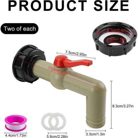 2 Pièces Robinet Cuve, 1 Pouce Robinet pour Cuve Poignée de Commande, Robinet Cuve 1000l, Diamètre Sortie 32 mm, A COLLECTEUR D'EAU (1/4)
