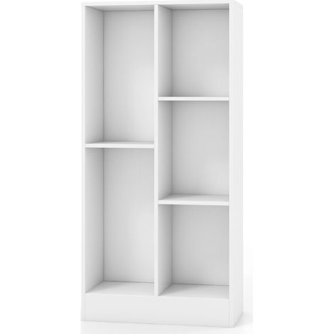 Libreria a 5 cubi con 2 kit antiribaltamento, Organizzatore di stoccaggio autoportante a 3 livelli in legno Bianco (1/4)