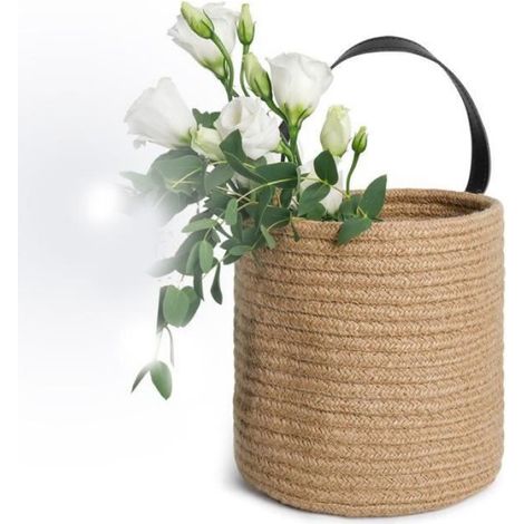 Pot de fleur suspendu panier en corde tissée plante en rotin tenture murale décor à la maison rustique Brun (1/4)