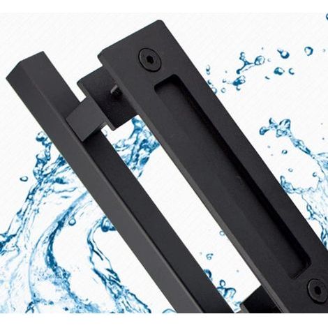 Sliding Barn Door Handle, Carbon Steel Barn Door Handle, Rectangular Double-Sided Flat Back Plate, Frosted Black, for Sliding Doors, Gates, Cupboards (1/5)