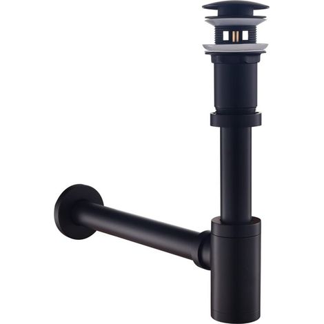 Siphon de lavabo noir mat   Bonde clic clac sans trop plein   Laiton massif anti-calcaire   Réglable en hauteur pour installation facile