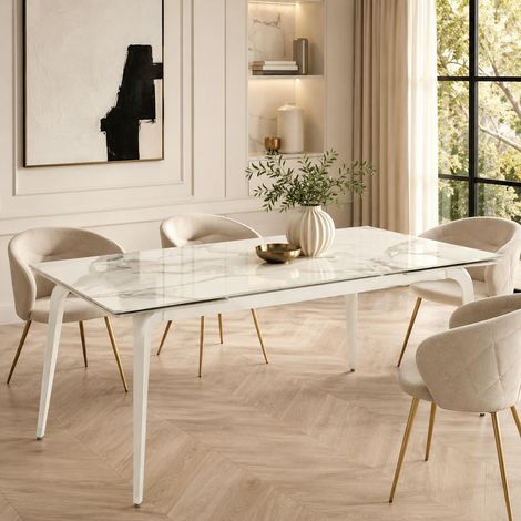 Table extensible céramique blanche marbrée 160-240 cm LORA