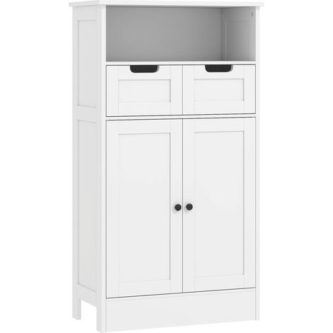kleankin Badezimmerschrank Badschrank Hochschrank mit verstellbar Ablage, 2 Schubladen, 2 Türen, Schrank Aufbewahrungsschrank für Badezimmer, Wohnzimmer 60 x 30 x 108,8 cm Weiß (1/5)