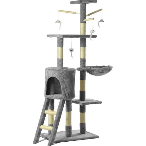 Multi Level Cat Tree Tower Cat Scratching Post Scratcher Activity Centre 140cm Cat Climbing Tower Large Cat Trees Towers Cat Condo Furniture with Padded Plush Perch for Indoor Cats Play and Rest Grey (1/5)