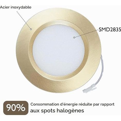 spots encastrables pour meubles - 12 V - 3 W - Découpe du trou : 55 mm - câble de 2 m - camping-car, caravane - Doré - 4000 K (1/3)