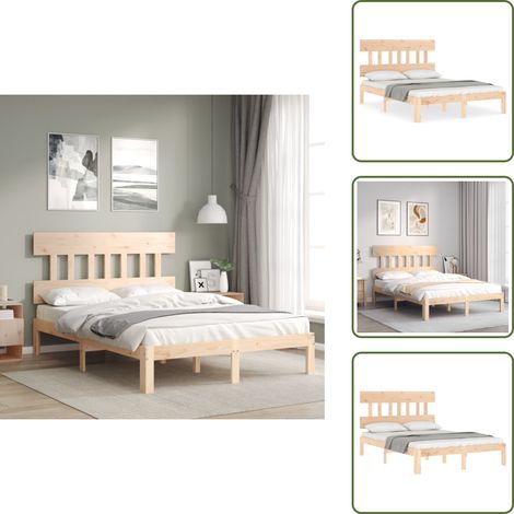 Cadre de lit sans matelas 140x190 cm bois de pin massif - Lit Double - Cadre De Lit - Lit En Bois - Lit Design - Chambre À Coucher (1/5)