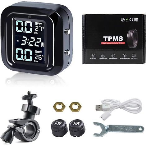 Testeur de température des pneus TPMS portable sans fil pour moto avec écran LCD, 2 capteurs externes et alarme de surveillance de la pression des pneus. (1/5)