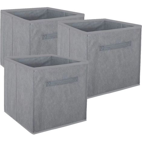 Trois paniers de rangement pliables en tissu et une boîte de rangement cubique pliable (grise).