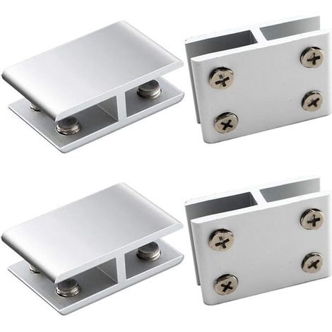 Lot de 4 Pince à Verre Clips a Verre en Alliage D'aluminium pour Fixation de Verre sur les Deux Côtés de Douche Tables Panneaux, Pince Verre Ajustable de 10 à 12mm D'épaisseur, 180 Degrés (1/5)