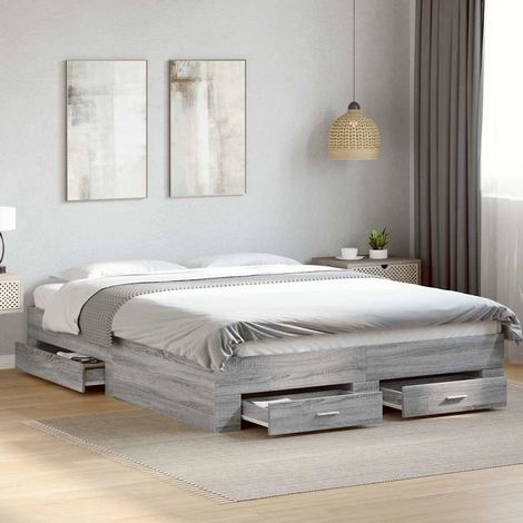 Bettgestell mit Schubladen Grau Sonoma 150x200 cm Holzwerkstoff (1/5)