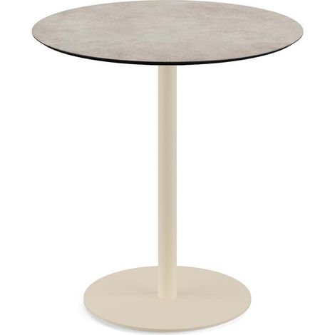 Urban table de bistrot avec piètement sable + plateau HPL aspect bois Ø70 cm - Veba