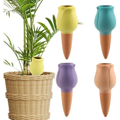 Set mit 4 Gießkegeln aus Ton, wiederverwendbare Gießkegel aus Terrakotta für Blumen, Töpfe und Gartenpflanzen