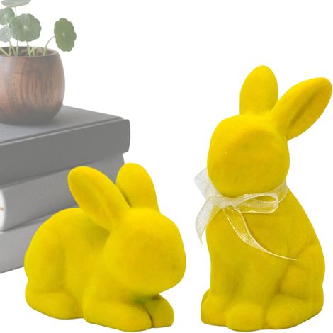 2 Stück Osterdekoration Tier mit Plüscheffekt Hasenskulptur