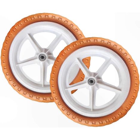 Lot de 2 roues de vélo sans air de 12 pouces pour enfants, soutien cycliste robuste, pneus increvables adaptés au VTT et à la ville, jantes durables, remplacement facile. (1/5)