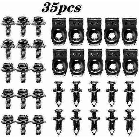 35 boulons de carrosserie, écrous en U, clips M6, vis de fixation pour cache-moteur inférieur, protection anti-éclaboussures et garde-boue (1/5)