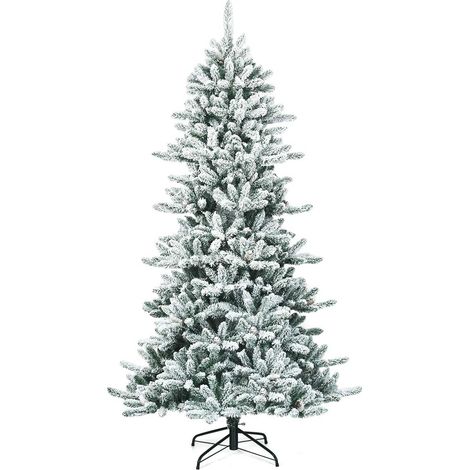 COSTWAY Árbol de Navidad Artificial nevado 210 cm con piñas Blancas, Árbol de Navidad con Bisagras, 1108 Puntas, 100% Nuevo PVC (1/5)