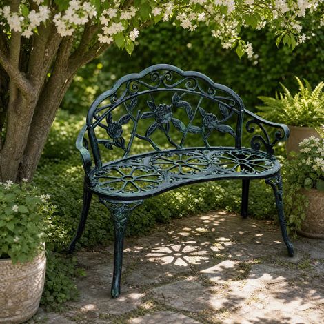 2-Sitzer-Gartenbank aus Metall, Antikgrün, 100 x 54 x 78 cm (1/5)