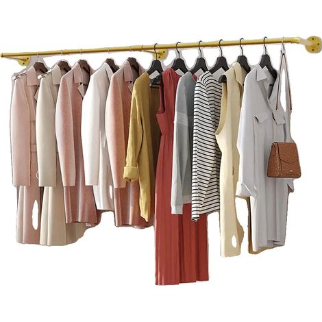Porte-vêtements mural, 70,8 pouces, barre de suspension pour vêtements, Or (1/3)