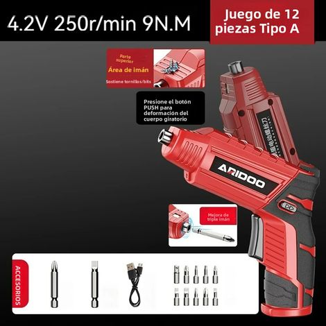 (Ensemble A12) Tournevis électrique sans fil rechargeable 4,2 V avec batterie et perceuse (1/5)
