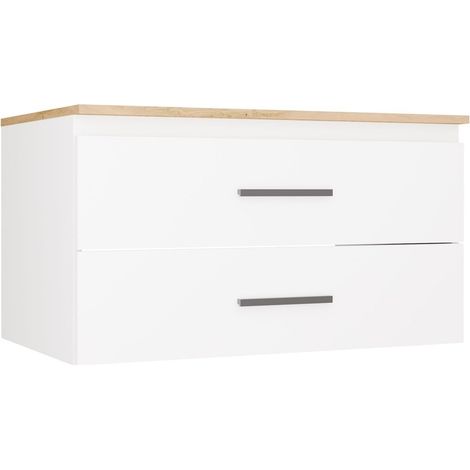 NEL 80 Mueble bajo lavabo, Baño, Blanco / Encimera Roble Artisan, Suspendido, 2 Cajones (1/5)