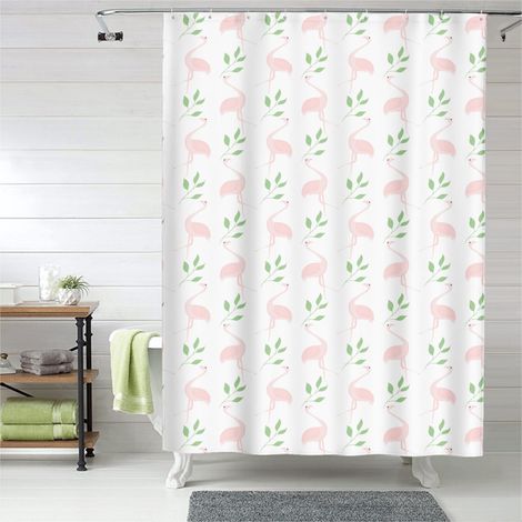 Rideau de douche motif flamant rose aquarelle, polyester imperméable, 90x180 cm (1/5)