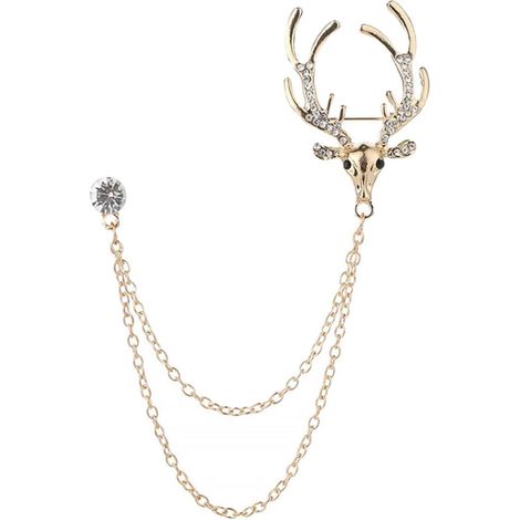 Spilla da uomo per abito con catenella pendente e strass in lega dorata, accessorio elegante per giacche, ideale per occasioni informali e compleanni. (1/5)