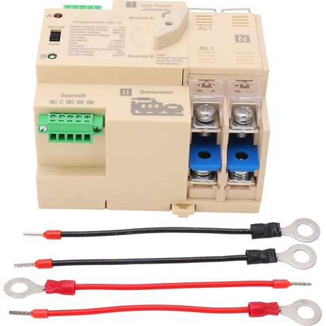 Interrupteur de transfert automatique 2P blanc 100A 220V - Mode manuel/automatique, double alimentation, contact argenté (1/5)