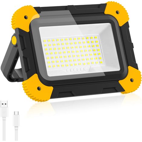 Projecteur Led Rechargeable, 5 Modes Lampe de Chantier Batterie avec Câble USB, Eclairage Chantier Portable, IP65 Étanche Lumiere Chantier pour Garage, Camping, Pêche, Urgence (1/5)