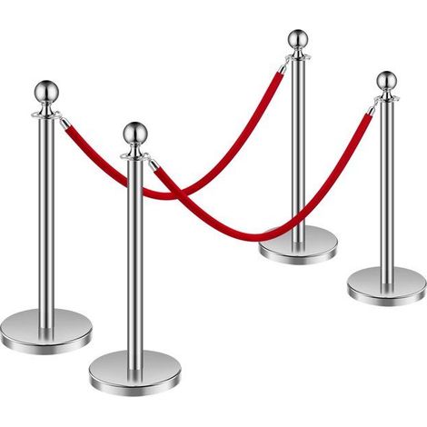 Poteau de guidage en acier inoxydable - Lot de 4 pièces - 2 cordes en velours rouge de 1,5 m (1/5)