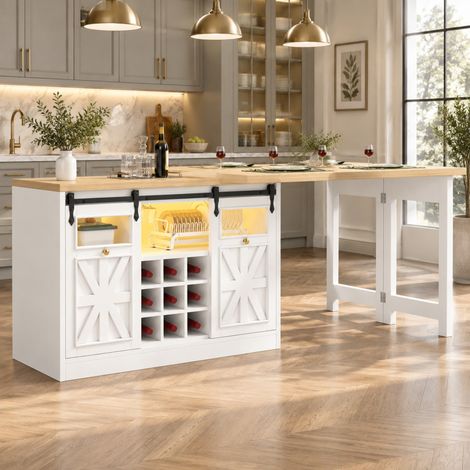 Ensemble table extensible et buffet 120-197x40x72 cm MDF et verre blanc, gain de place – MEUBLIV (1/5)