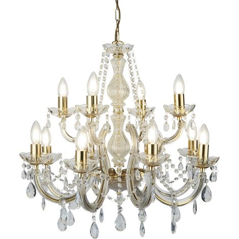 Searchlight Marie Therese - Lampadario Cristallo Finitura Ottone Lucido 12 Luci, E14 (1/5)
