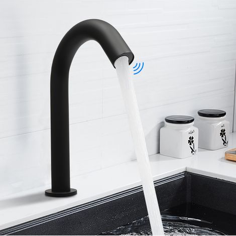 Robinet infrarouge, mitigeur de lavabo avec capteur automatique, robinet automatique de salle de bain sans contact, noir