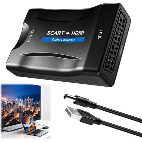 SCART-zu-HDMI-Konverter – 1 Stück – Schwarz – 720p/1080p-Ausgang – Für DVD, VHS und Konsolen – USB-Stromversorgung (1/5)