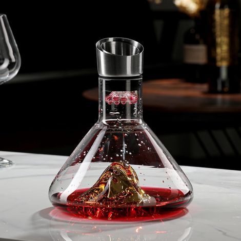 Iceberg Red Wine Decanter with Aerator, Crystal Glass, 1500ml, Stainless Steel, Drip Free Pourer with Built-in Aerator Filter, Christmas Gift (Gold)