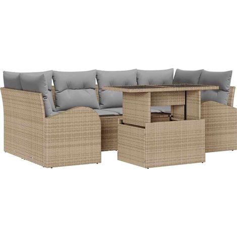Maison Exclusive - Conjunto de sofá de jardín 7 pcs Beige Rattan