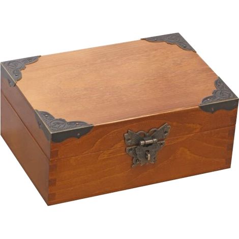 Vintage Aufbewahrungsbox mit Schloss – Massivholzbox – Schmuckkästchen 20 x 14 x 8,5 cm – HMF Frankreich