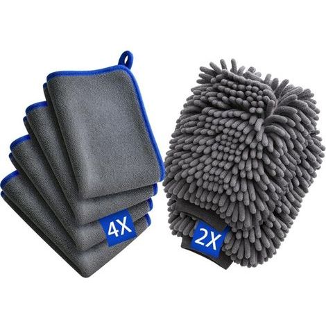 6PCS Kit Nettoyage Voiture, Kit Lavage Voiture avec 4PCS 600GSM Chiffon Microfibre et 2PCS Gant Lavage Voitures Detailing Auto Entretien Accessoires (1/5)
